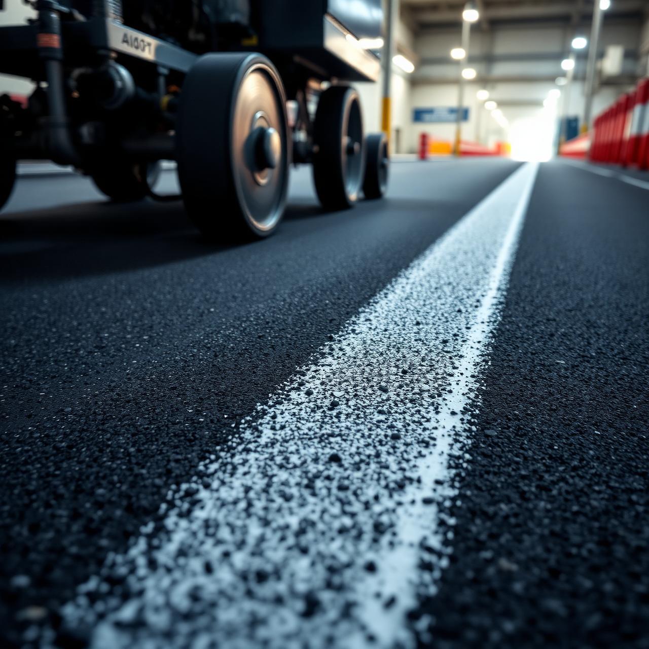 Pavement striping machine laying down a fresh white line